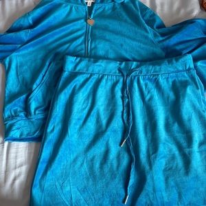 Blue matching set velour skirt track suit